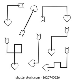 hand drawn and doodle arrow heart head bows set