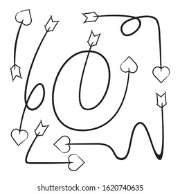 hand drawn and doodle arrow heart head bows set