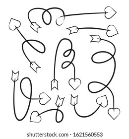hand drawn and doodle arrow heart head bows set