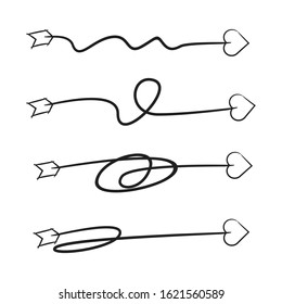 hand drawn and doodle arrow heart head bows set