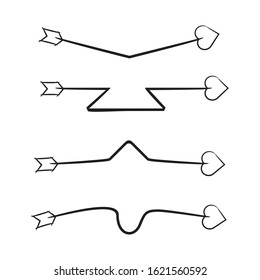 hand drawn and doodle arrow heart head bows set