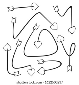 hand drawn and doodle arrow heart head bows set