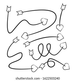 hand drawn and doodle arrow heart head bows set