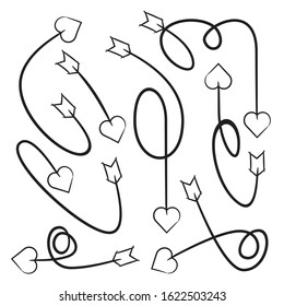 hand drawn and doodle arrow heart head bows set