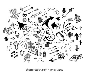 Hand Drawn Doodle Arrow Icon Set Isolated On White Background