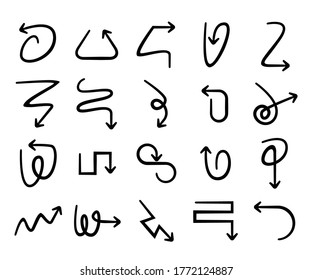hand drawn and doodle arrow icons vector set