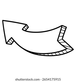 Seta de rabiscar desenhada à mão isolada em fundo branco. Ilustração vetorial.