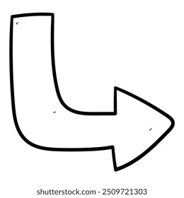 Dibujado a mano doodle flecha apuntando hacia la derecha aislado en el fondo blanco. Ilustración vectorial.