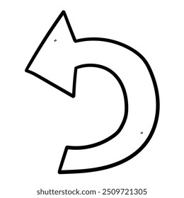 Hand drawn doodle arrow pointing left isolated on white background. Vector illustration.