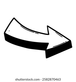 Hand drawn doodle arrow pointing right isolated on white background. Vector illustration.
