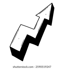 Hand drawn doodle arrow pointing up isolated on white background. Vector illustration.