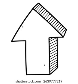 Hand drawn doodle arrow pointing up isolated on white background. Vector illustration.