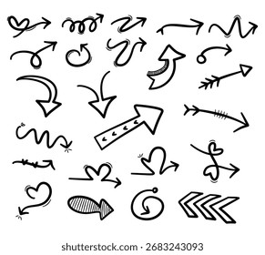Conjunto de flecha de doodle dibujado a mano aislado
