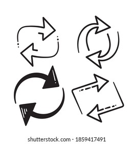 hand drawn doodle arrow symbol for double reverse arrow, replace icon, exchange isolated 