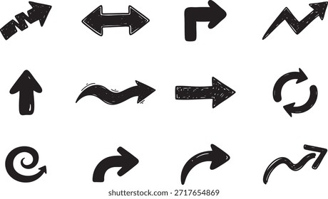 Hand Drawn Doodle Arrow Vector Set – Sketch Style Directional Arrows Collection