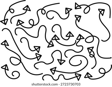 Hand Drawn Doodle Arrows Collection - Wavy, Curly, and Spiraling Directional Pointers on White Background
