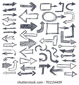 Hand drawn doodle arrows isolated on white background