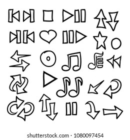 hand drawn doodle arrows music icon set
vector illustration