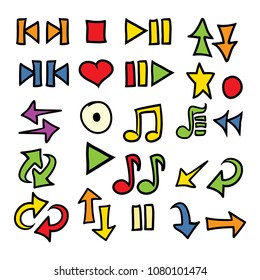 hand drawn doodle arrows music icon set
vector illustration
