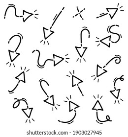 hand drawn doodle Arrows on Set. arrow icon with various directions. isolated on a white background. vector illustration 