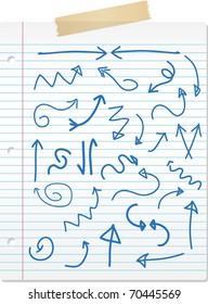 Hand drawn doodle arrows on lined paper