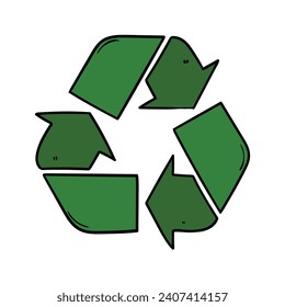 Las flechas de doodle dibujadas a mano reciclan el símbolo aislado en el fondo blanco. Ilustración vectorial.