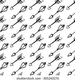 Hand drawn doodle arrows seamless pattern. Colored vector illustration for wallpaper design, covers, fabric