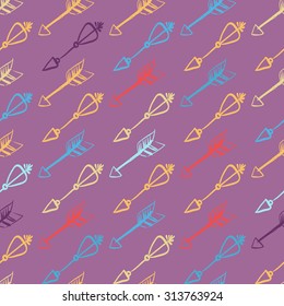 Hand drawn doodle arrows seamless pattern. Colored vector illustration for wallpaper design, covers, fabric