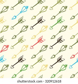 Hand drawn doodle arrows seamless pattern. Colored vector illustration for wallpaper design, covers, fabric