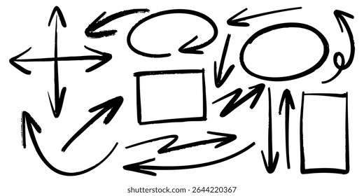Hand Drawn Doodle Arrows and Shapes Collection on White Background