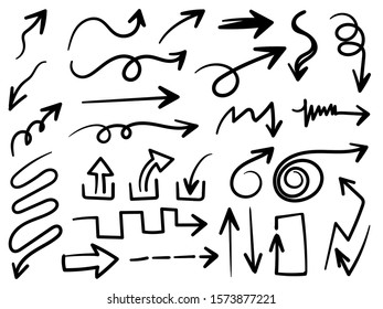 hand drawn and doodle arrows vector set