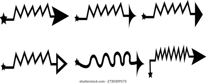 Hand Drawn Doodle Arrows and Zigzag Lines Vector Set with Star and Arrowhead Elements