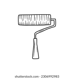 Hand drawn doodle Art and Craft tools icon, paint roller Vector illustration art instrument symbol Cartoon art equipment Brush Roller Watercolor Paint Artist element on white background Sketch