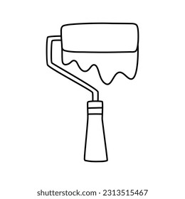 Hand drawn doodle Art and Craft tools icon, paint roller Vector illustration art instrument symbol Cartoon art equipment Brush Roller Watercolor Paint Artist element on white background Sketch