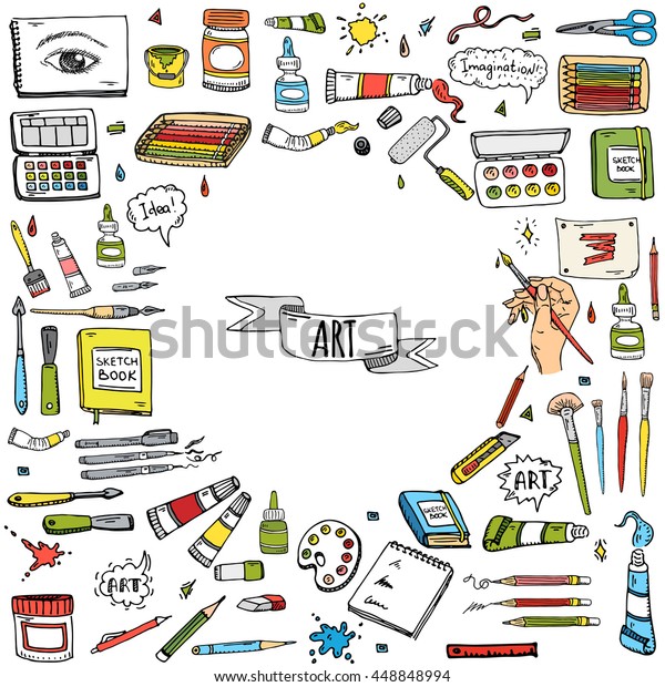 Hand Drawn Doodle Art Craft Tools Stock Vector (Royalty Free) 448848994