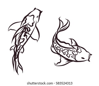 hand drawn and doodle art Koi fish for Japanese tattoo