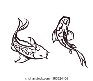 hand drawn and doodle art Koi fish for Japanese tattoo