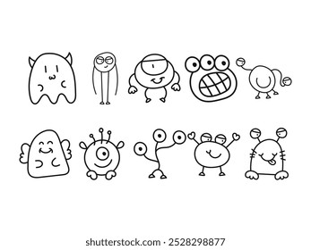 Hand Drawn Doodle Art Monster Cartoon Set