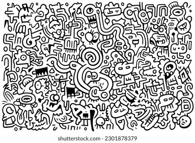 hand drawn doodle art,abstract monster doodle art