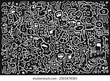 hand drawn doodle art,abstract monster doodle art