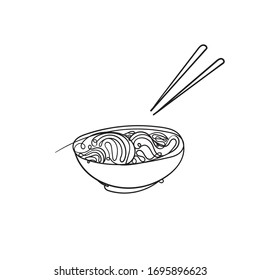 hand drawn doodle asian food noodle illustration with continuous line art style vector