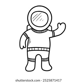 Astronauta desenhado à mão doodle isolado no fundo branco. Ilustração vetorial.