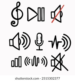 hand drawn doodle audio related icon illustration