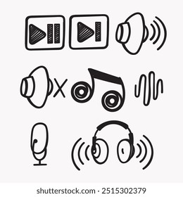 hand drawn doodle audio related icon illustration