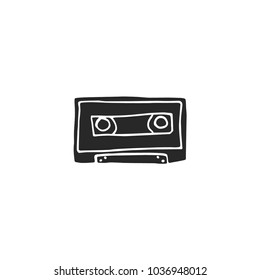 Hand drawn doodle audio video cassete tape isolated illustration. Old style vector scketch