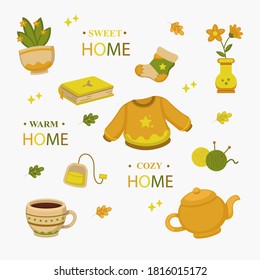 Hand drawn doodle autumn elements, doodle cozy home, home elements, drawn by hand doodle autumn elements.