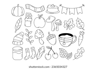 Hand Drawn Doodle Autumn Illustration Icon Set