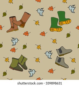 hand drawn doodle autumn seamless color shoes pattern vector sketch