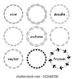 Hand drawn doodle autumn vector frames.