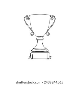 Hand drawn doodle award trophy .illustration vector in continuous line art drawing
